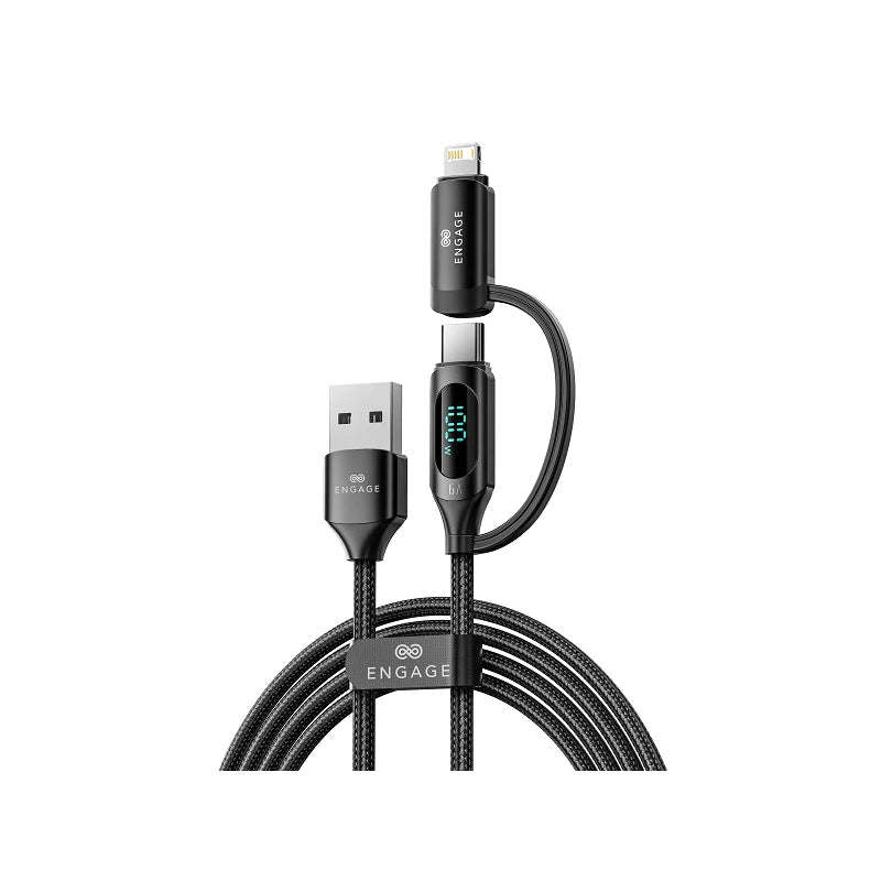 Engage 2 In 1 USB-A To USB-C Lightning 100w Fast Charging Digital Cable 1 Meter - Black