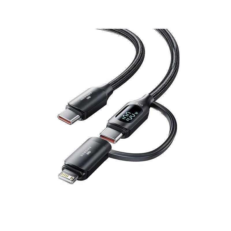 Engage 2 In 1 USB-C To USB-C Lightning 100w Fast Charging Digital Cable 1 Meter - Black