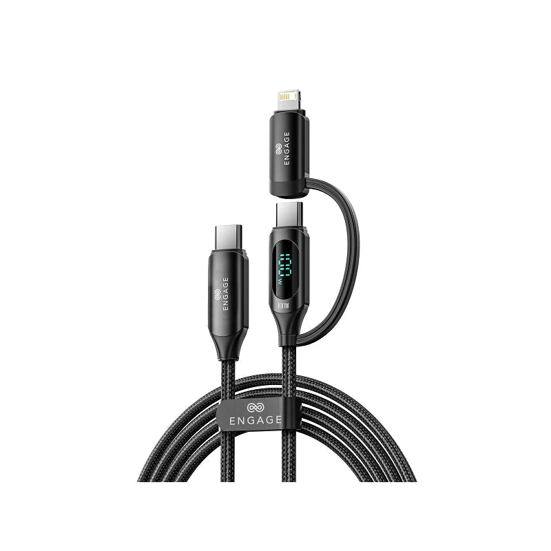 Engage 2 In 1 USB-C To USB-C Lightning 100w Fast Charging Digital Cable 1 Meter - Black