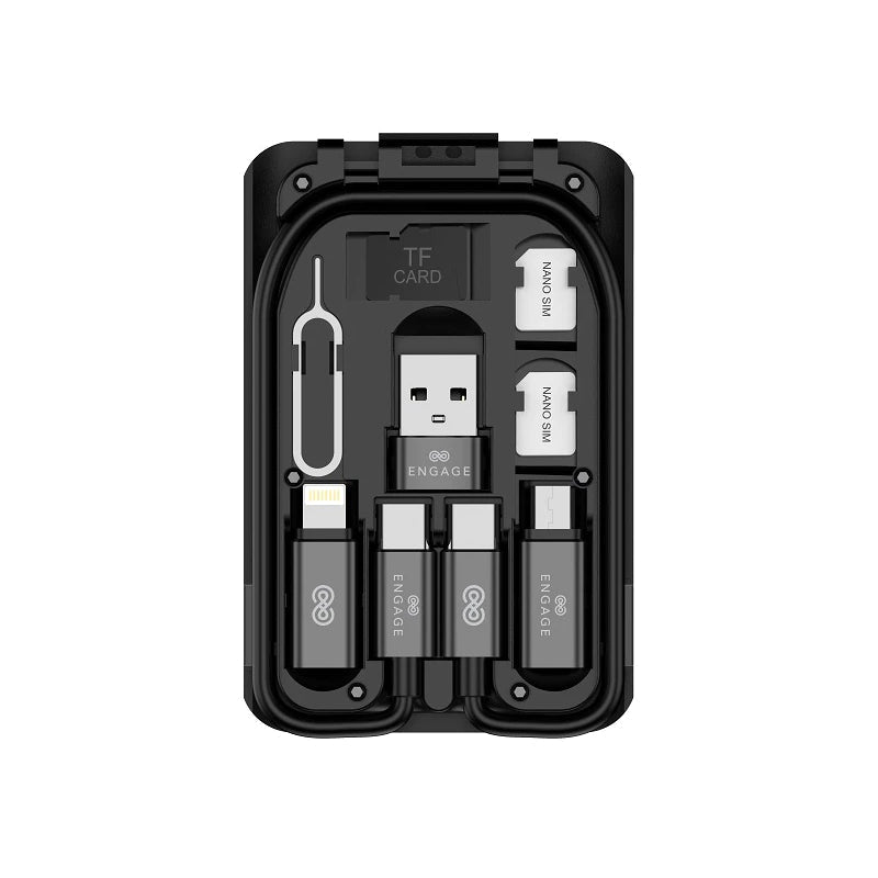 Engage 6 In 1 Multi-functional USB Cables Box With Sim Card Accessories - Black