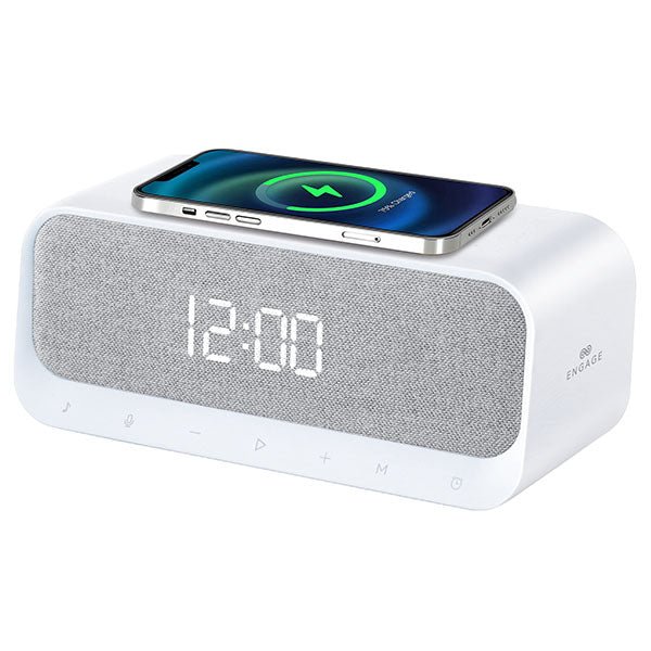 ENGAGE Multifuncation Speaker Digital Alarm Clock - 1200mAh / Bluetooth / USB / AUX / Type-C - White