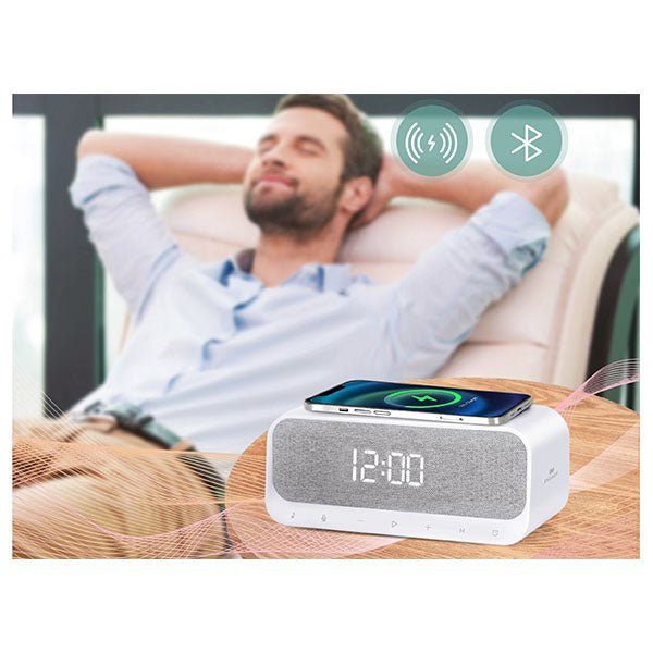 ENGAGE Multifuncation Speaker Digital Alarm Clock - 1200mAh / Bluetooth / USB / AUX / Type-C - White