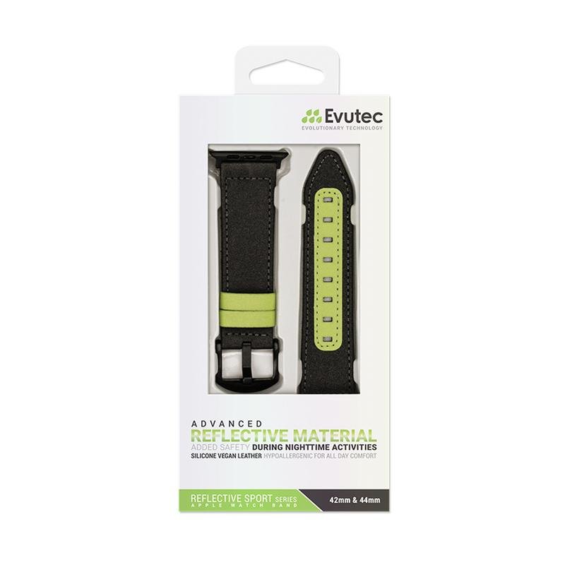 Evutec Apple Watch Band 45mm/44mm/42mm/Ultra Reflective Sport - Black/Lime