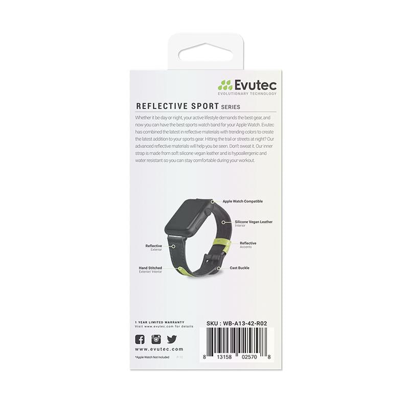 Evutec Apple Watch Band 45mm/44mm/42mm/Ultra Reflective Sport - Black/Lime