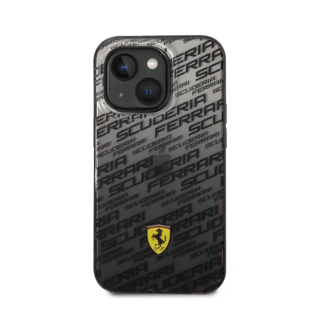 Ferrari iPhone 14 Pro Gradient PC/TPU Case with Allover Scuderia & Dyed Bumper - Black