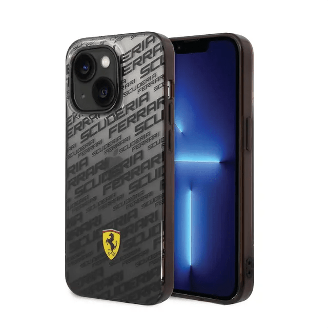 Ferrari iPhone 14 Pro Max Gradient PC/TPU Case with Allover Scuderia & Dyed Bumper - Black