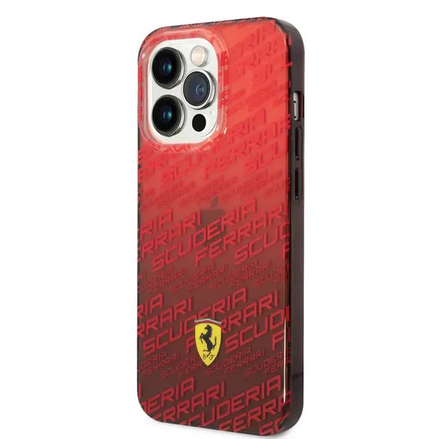 Ferrari iPhone 14 Pro Max Gradient PC/TPU Case with Allover Scuderia & Dyed Bumper - Red