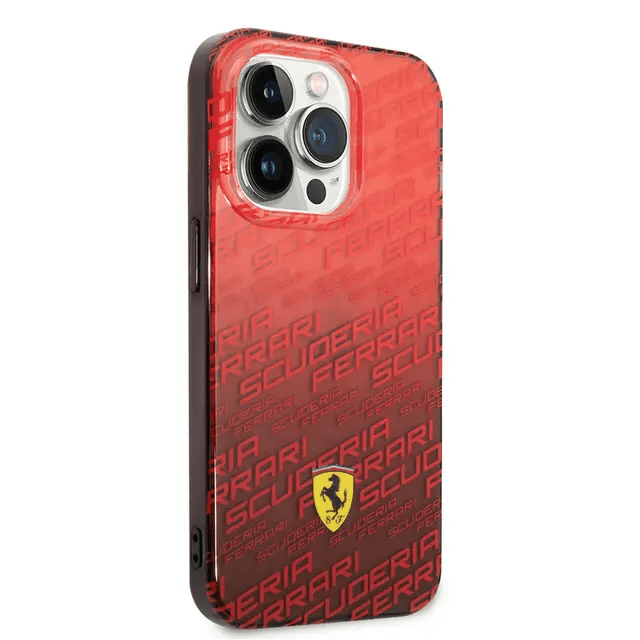 Ferrari iPhone 14 Pro Gradient PC/TPU Case with Allover Scuderia & Dyed Bumper - Red