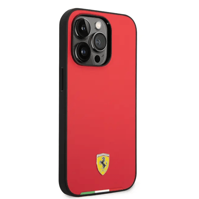 Ferrari iPhone 14 Pro HC PU Case With Italian Flag Line - Red