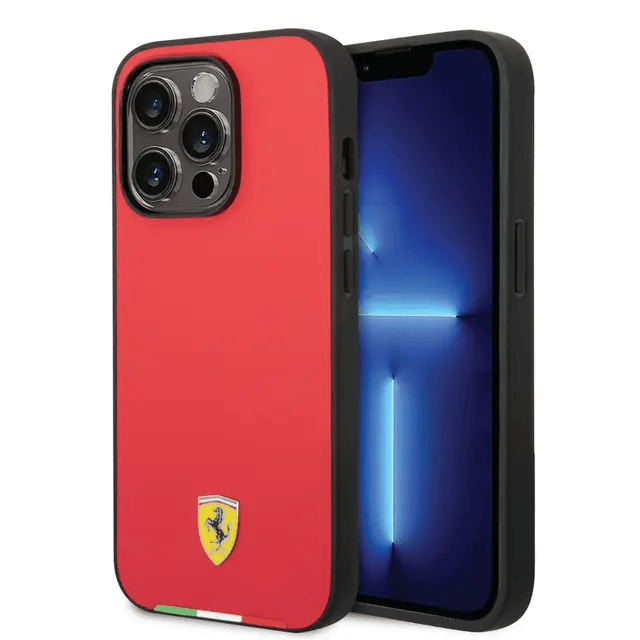 Ferrari iPhone 14 Pro HC PU Case With Italian Flag Line - Red