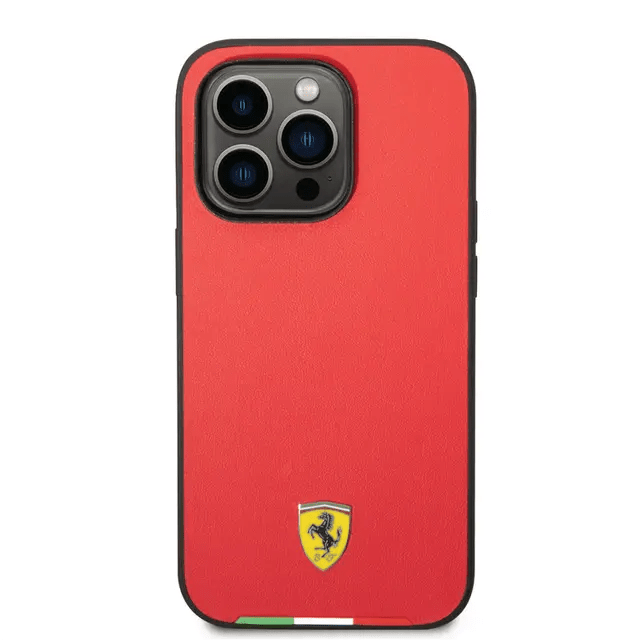 Ferrari iPhone 14 Pro HC PU Case With Italian Flag Line - Red