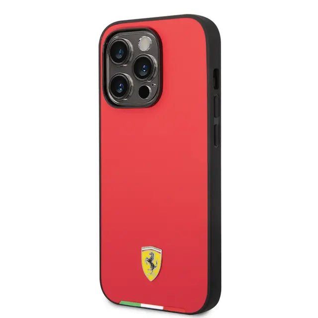 Ferrari iPhone 14 Pro HC PU Case With Italian Flag Line - Red