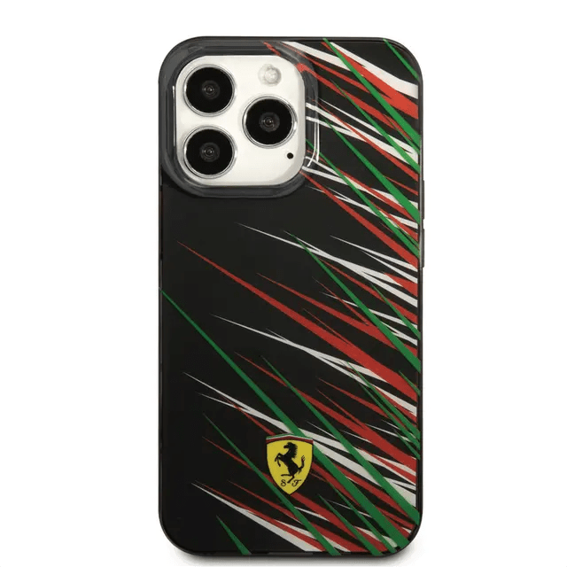 Ferrari iPhone 14 Pro Max PC/TPU Case with Double Layer Grass Print - Black