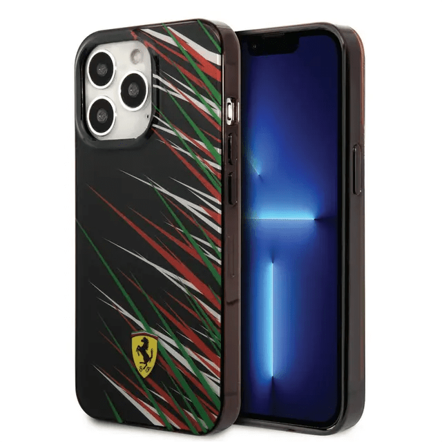 Ferrari iPhone 14 Pro Max PC/TPU Case with Double Layer Grass Print - Black