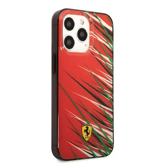 Ferrari iPhone 14 Pro Max PC/TPU Case with Double Layer Grass Print - Red