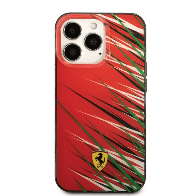 Ferrari iPhone 14 Pro Max PC/TPU Case with Double Layer Grass Print - Red