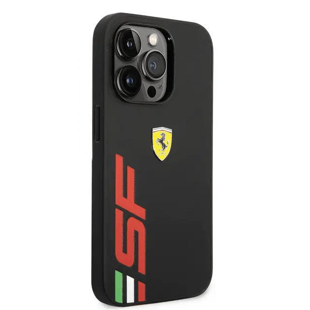 Ferrari iPhone 14 Pro Max PU Leather Case With Printed Big SF Logo - Black