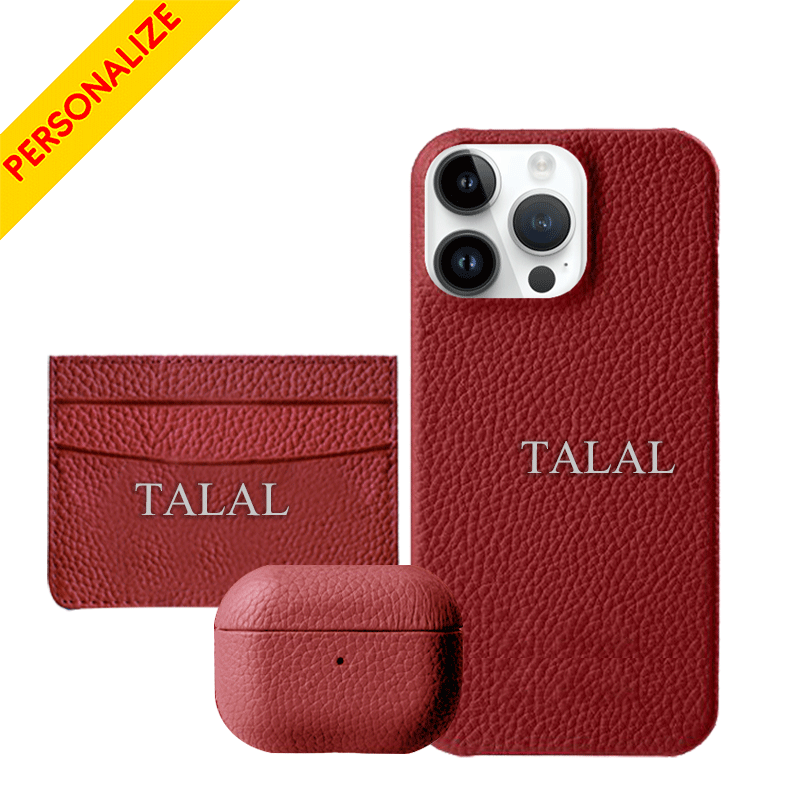 Gift Set Leather Case iPhone 14 Pro Max - Airpod 3 - Wallet - RED