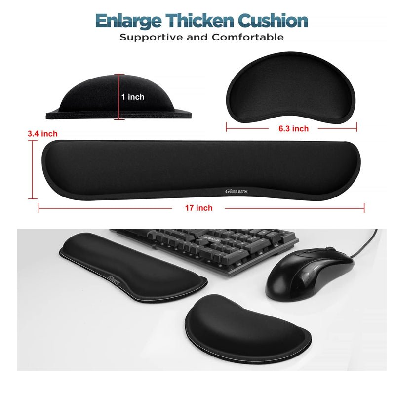 Gimars Upgrade Enlarge Gel Memory Foam Set Keyboard / Mouse Wrist Rest Pad - Black