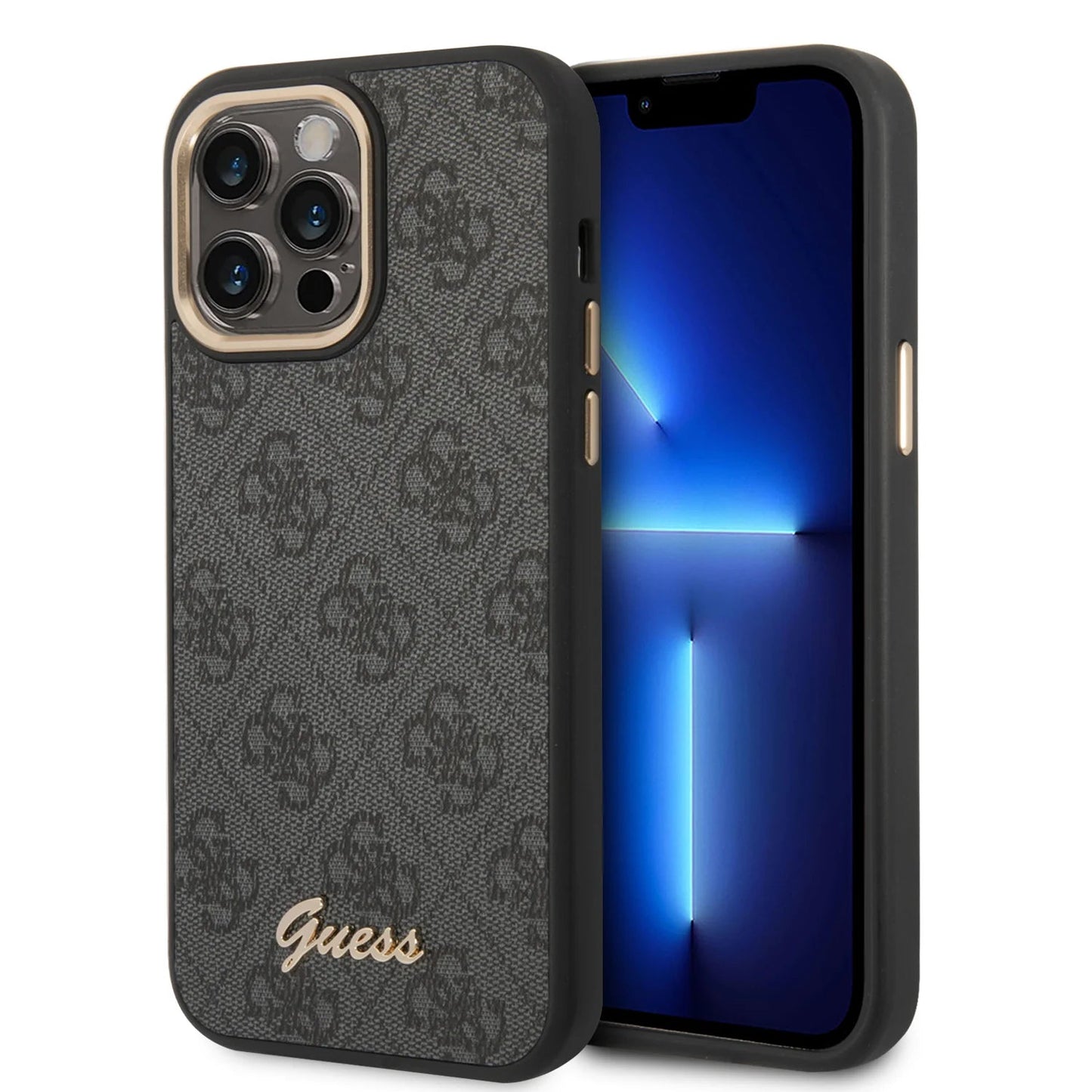 Guess Apple iPhone 14 Pro PC/TPU 4G PU Case With Metal Camera Outline & Buttons - Black