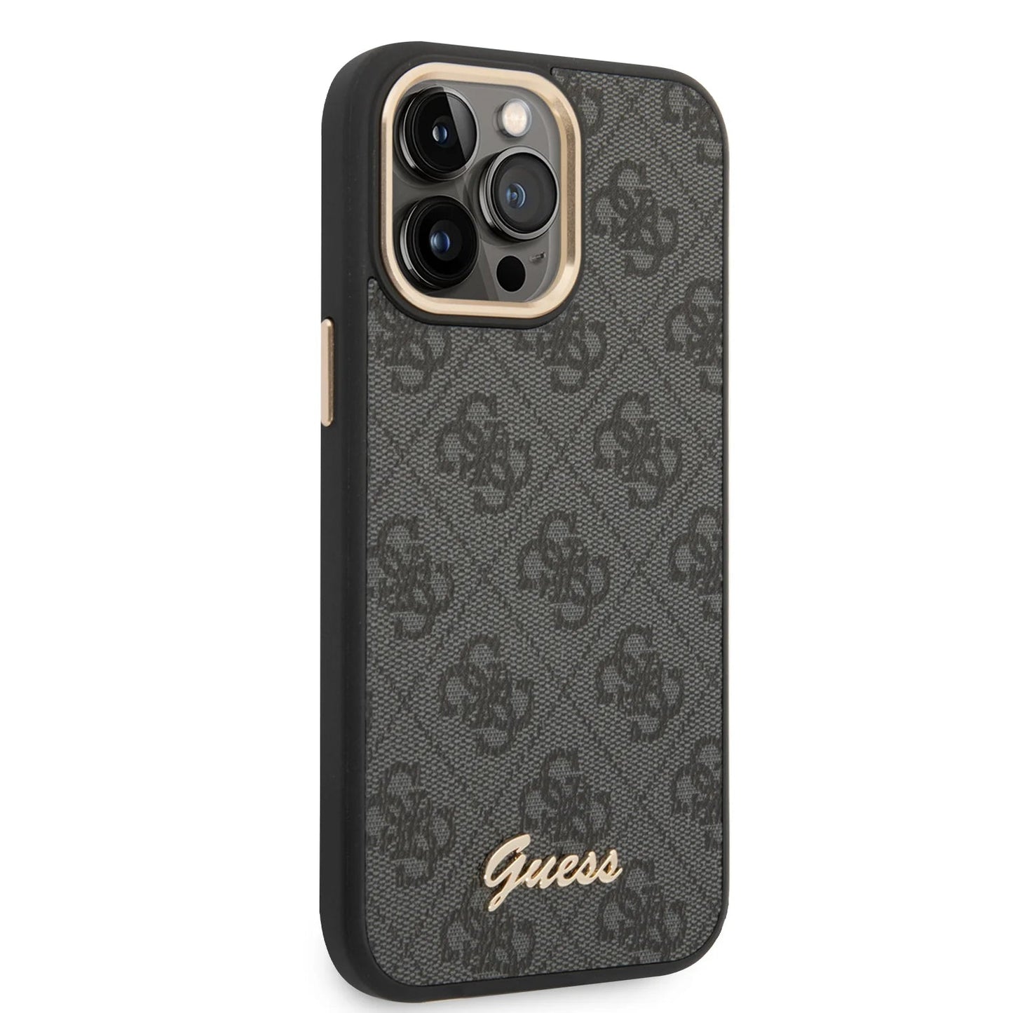 Guess Apple iPhone 14 Pro PC/TPU 4G PU Case With Metal Camera Outline & Buttons - Black