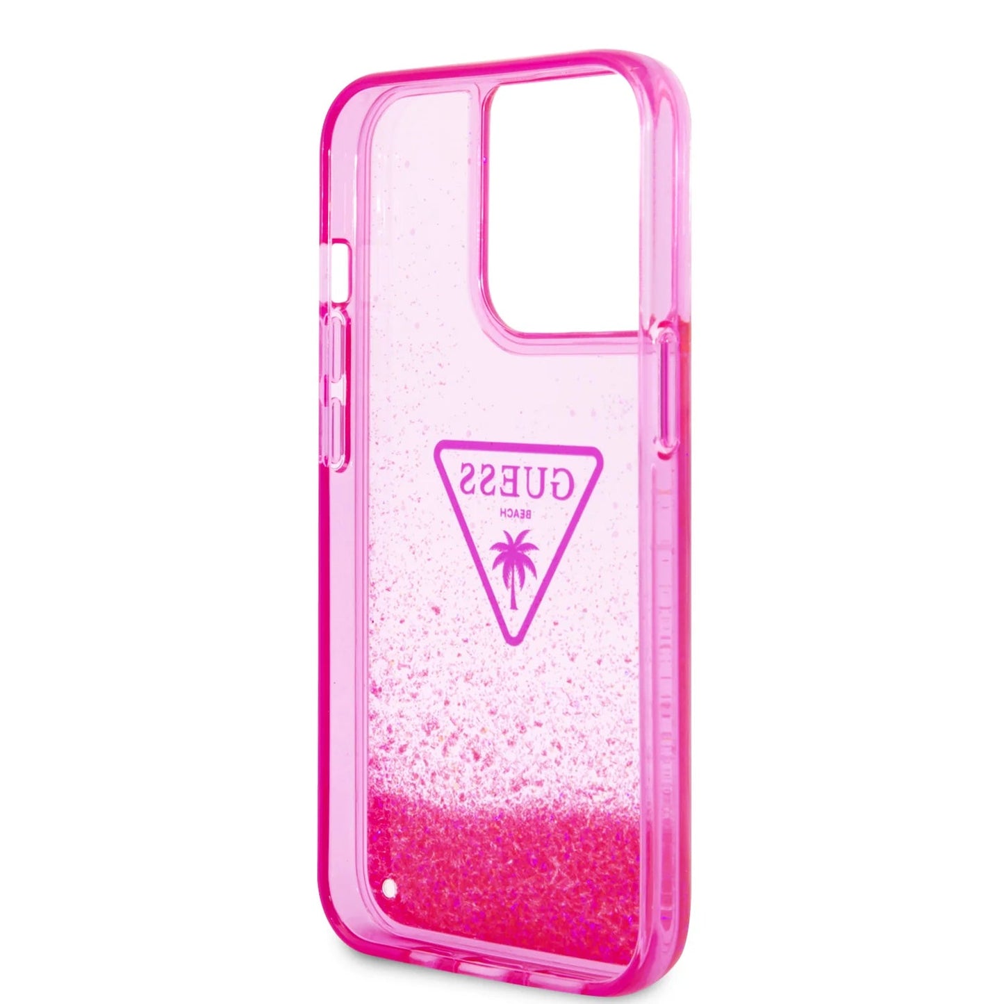 Guess Apple iPhone 14 Pro Max Liquid Glitter Case With Translucent Triangle Logo - Pink