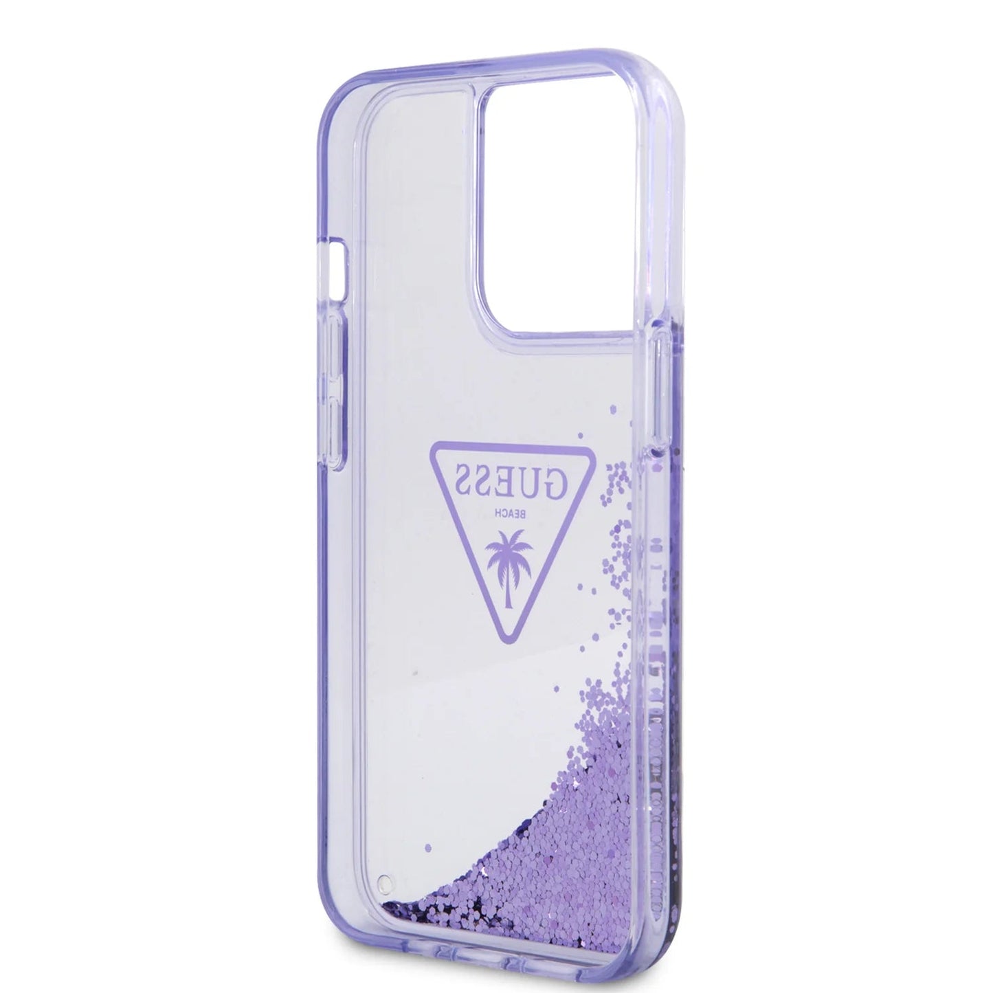 Guess Apple iPhone 14 Pro Max Liquid Glitter Case With Translucent Triangle Logo - Purple