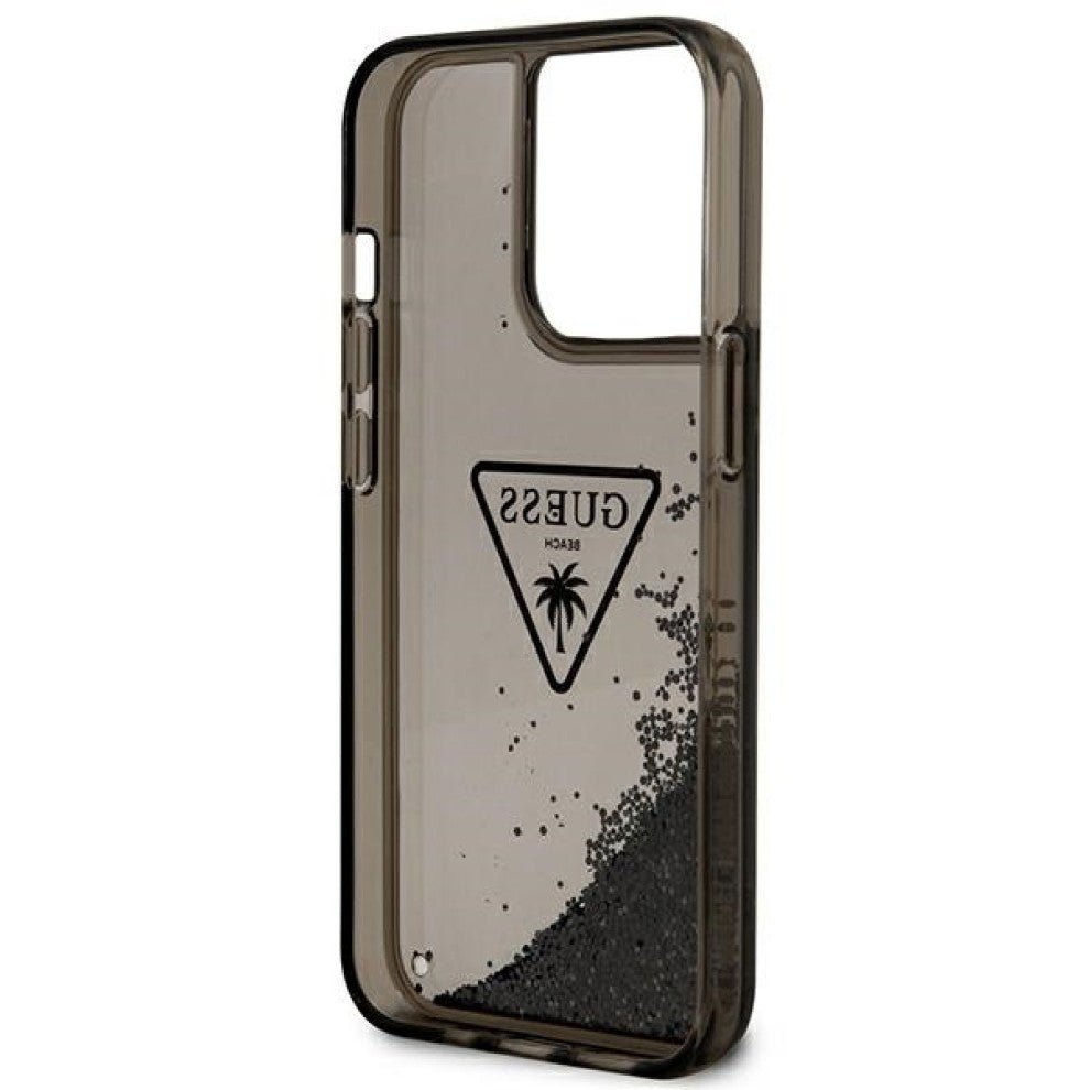 Guess Apple iPhone 14 Pro Liquid Glitter Case With Translucent Triangle Logo - Smoke Transparent