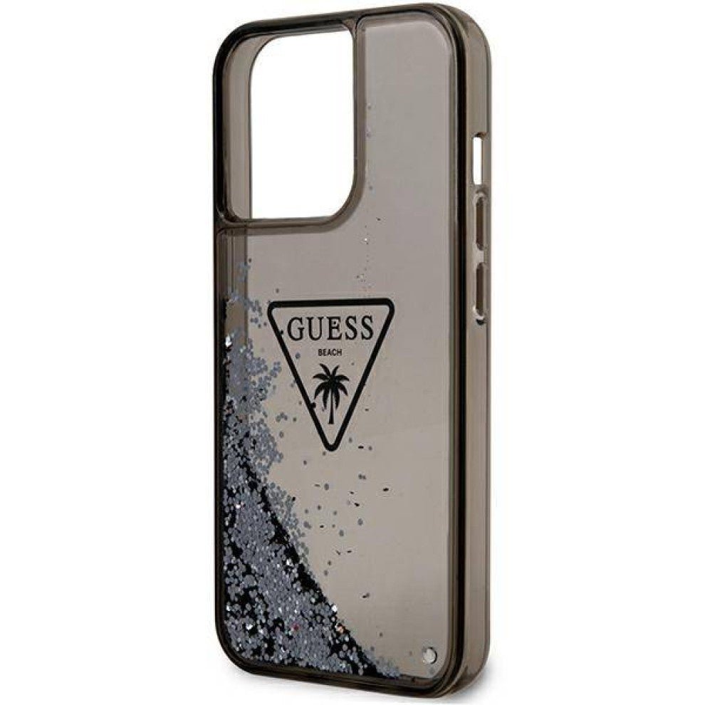 Guess Apple iPhone 14 Pro Liquid Glitter Case With Translucent Triangle Logo - Smoke Transparent