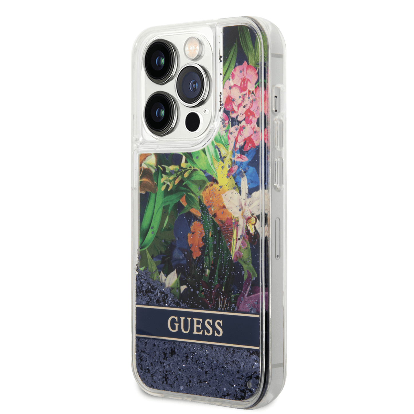 Guess Apple iPhone 14 Pro Liquid Glitter Flower Case - Blue