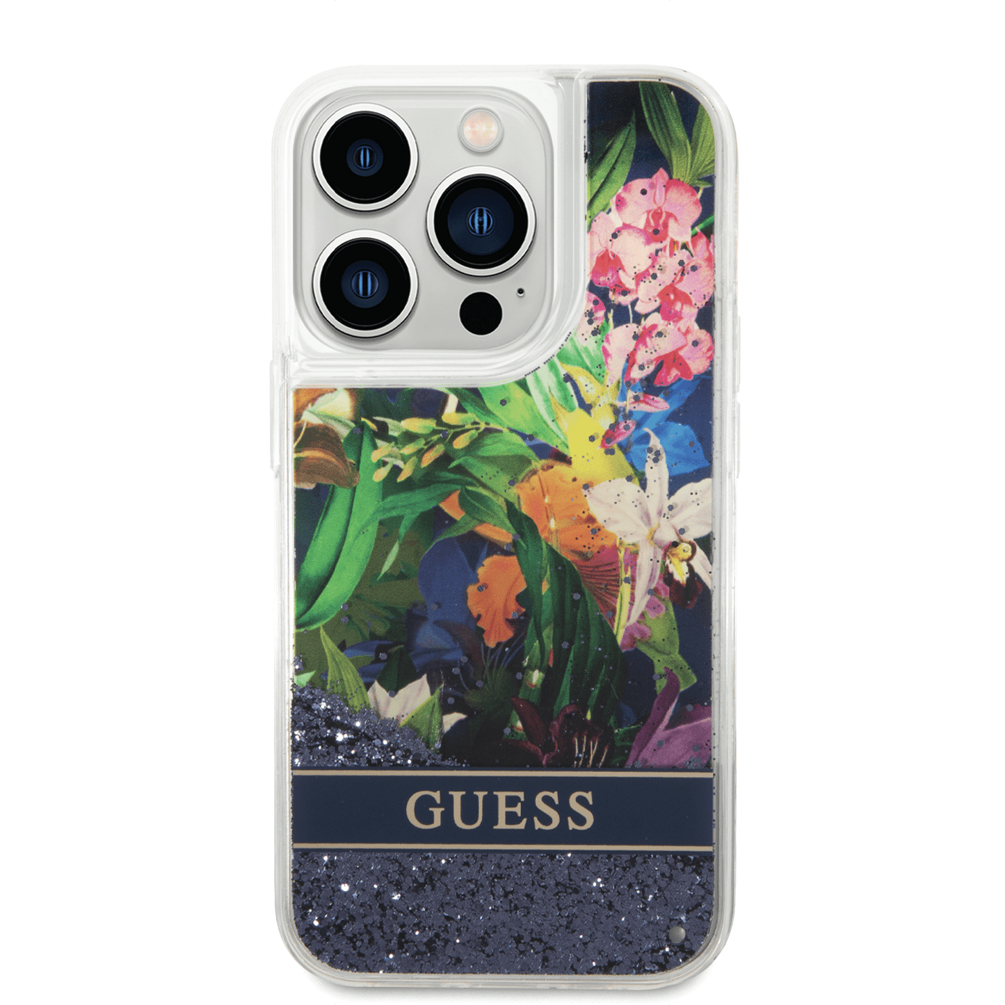 Guess Apple iPhone 14 Pro Liquid Glitter Flower Case - Blue