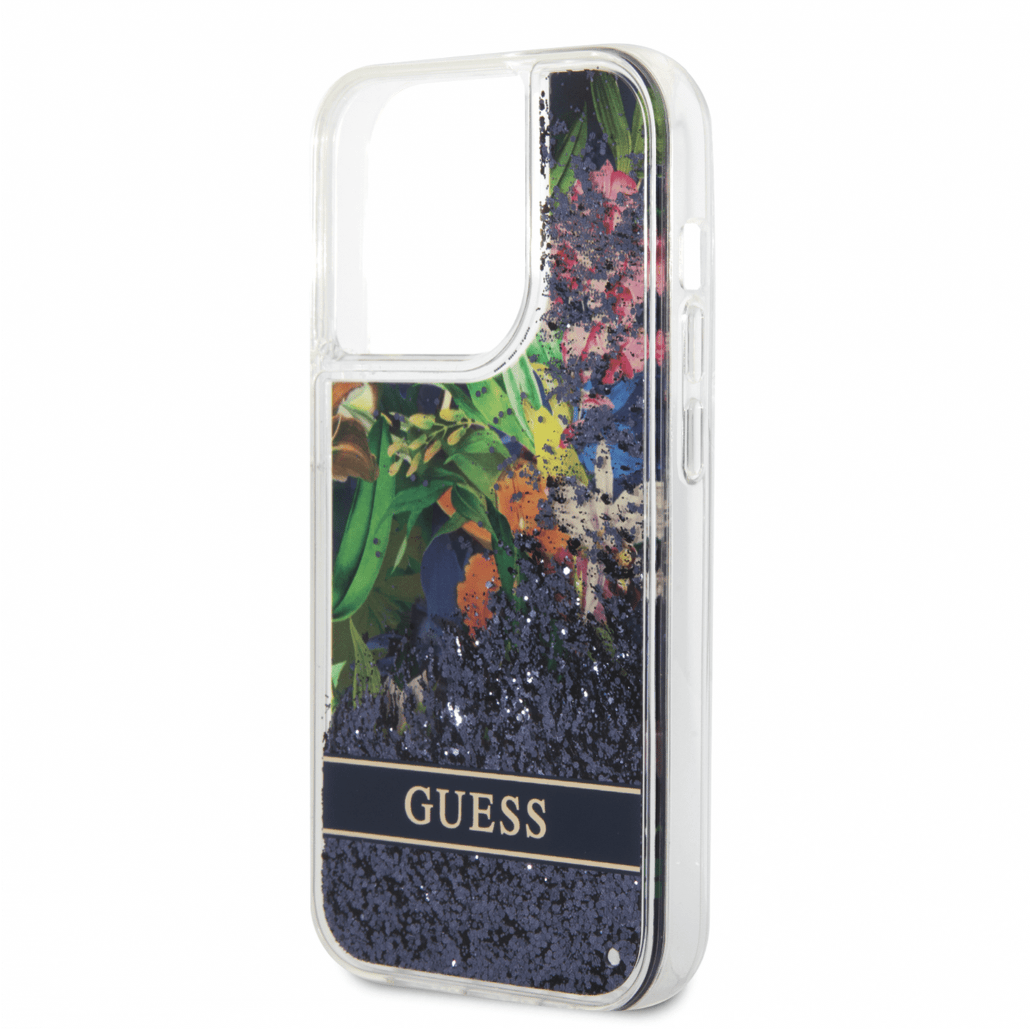 Guess Apple iPhone 14 Pro Liquid Glitter Flower Case - Blue