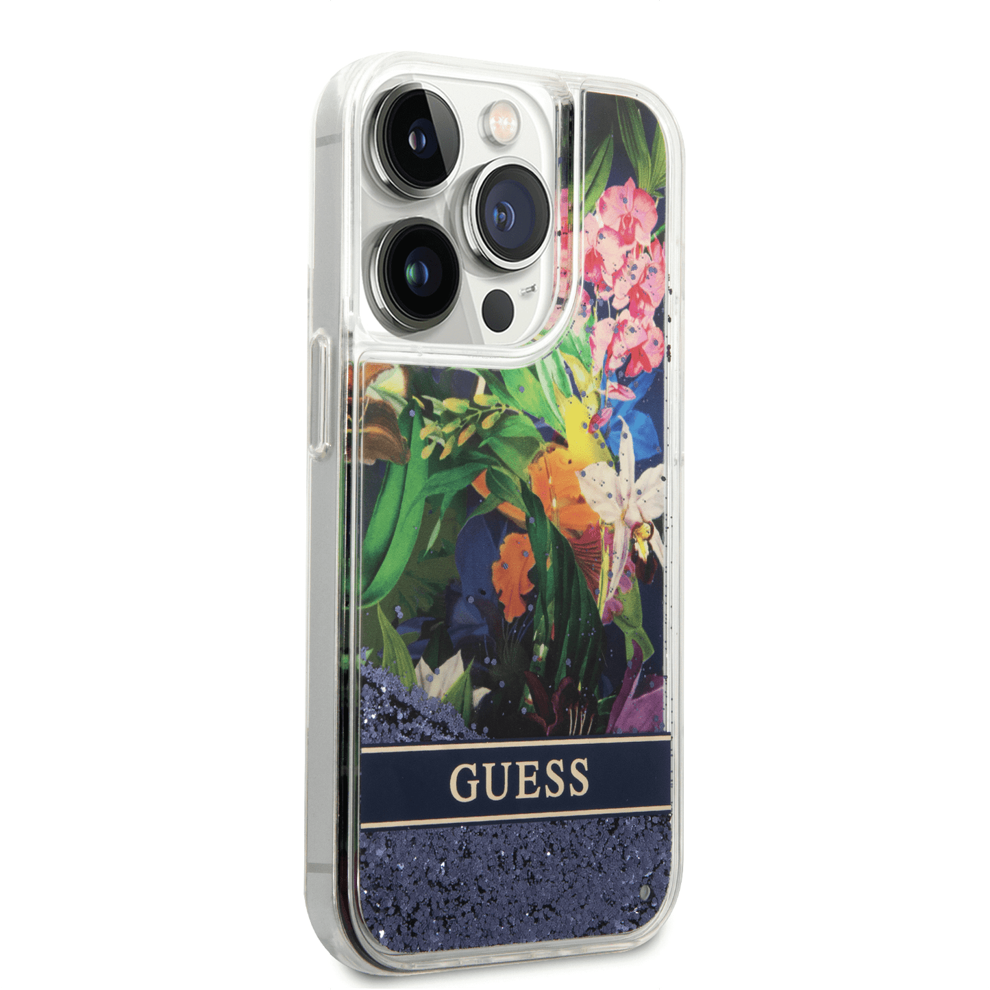 Guess Apple iPhone 14 Pro Liquid Glitter Flower Case - Blue