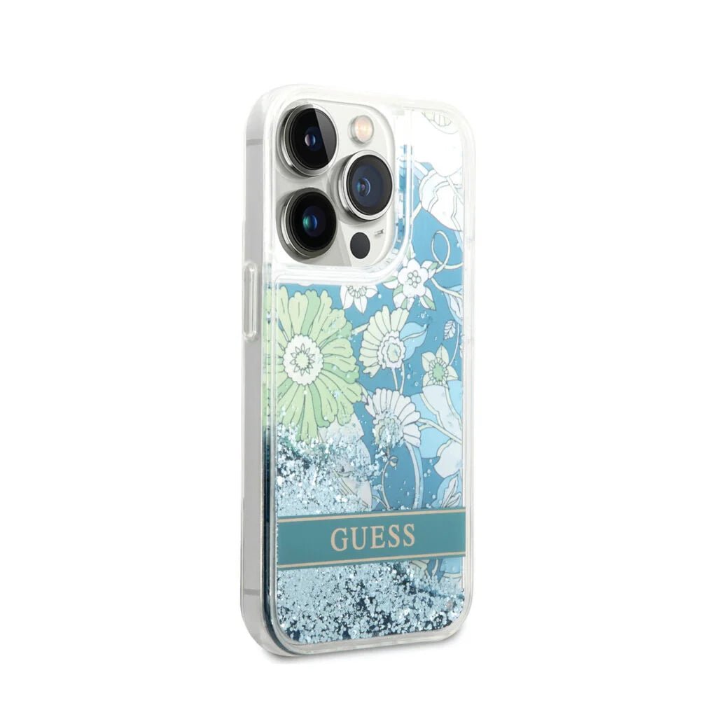 Guess Apple iPhone 14 Pro Liquid Glitter Flower Case - Green