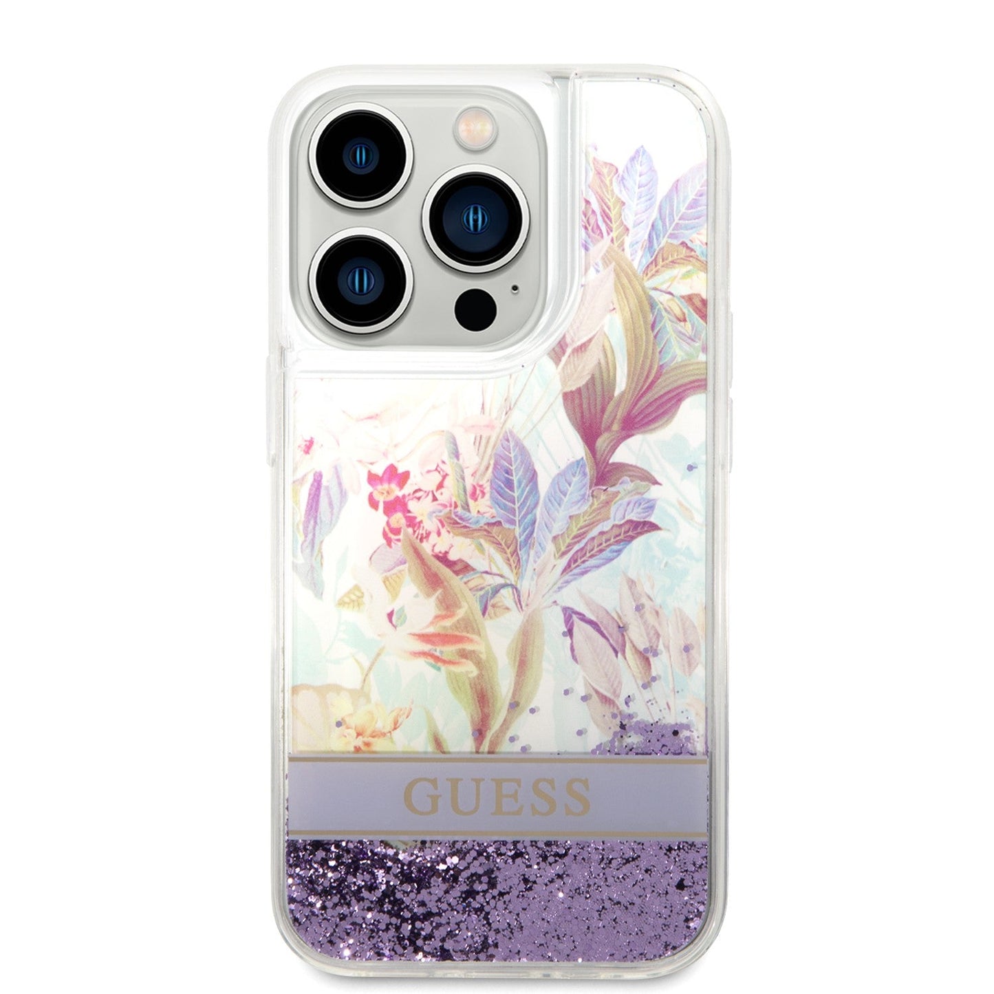 Guess Apple iPhone 14 Pro Max Liquid Glitter Flower Case - Purple