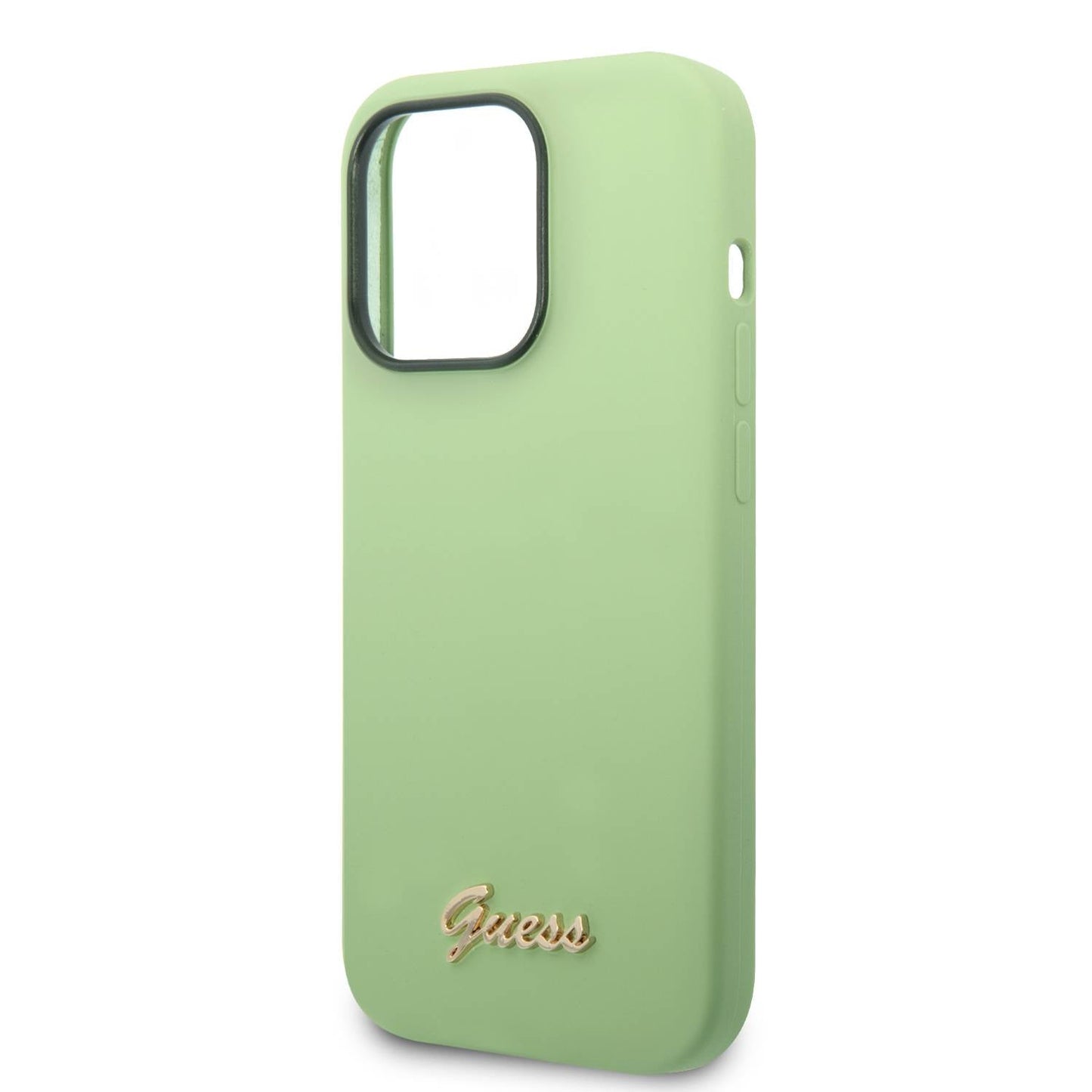 Guess Apple iPhone 14 Pro Liquid Silicone Case with PC Camera Outline & Script Metal Logo - Green