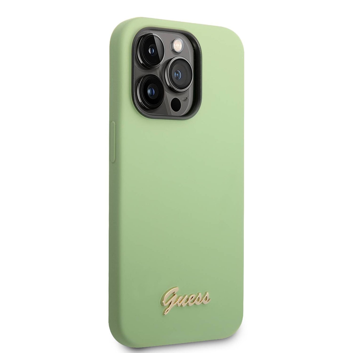 Guess Apple iPhone 14 Pro Max Liquid Silicone Case with PC Camera Outline & Script Metal Logo  - Green