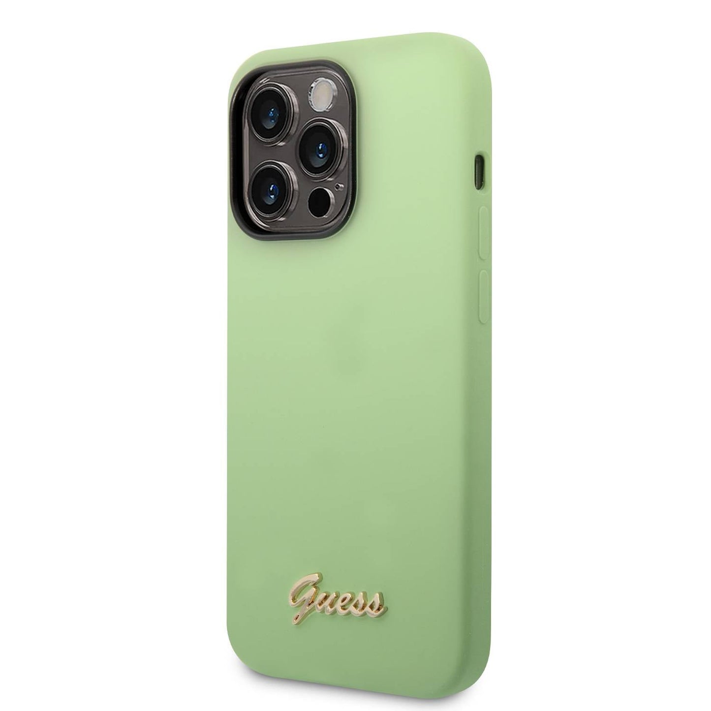 Guess Apple iPhone 14 Pro Max Liquid Silicone Case with PC Camera Outline & Script Metal Logo  - Green