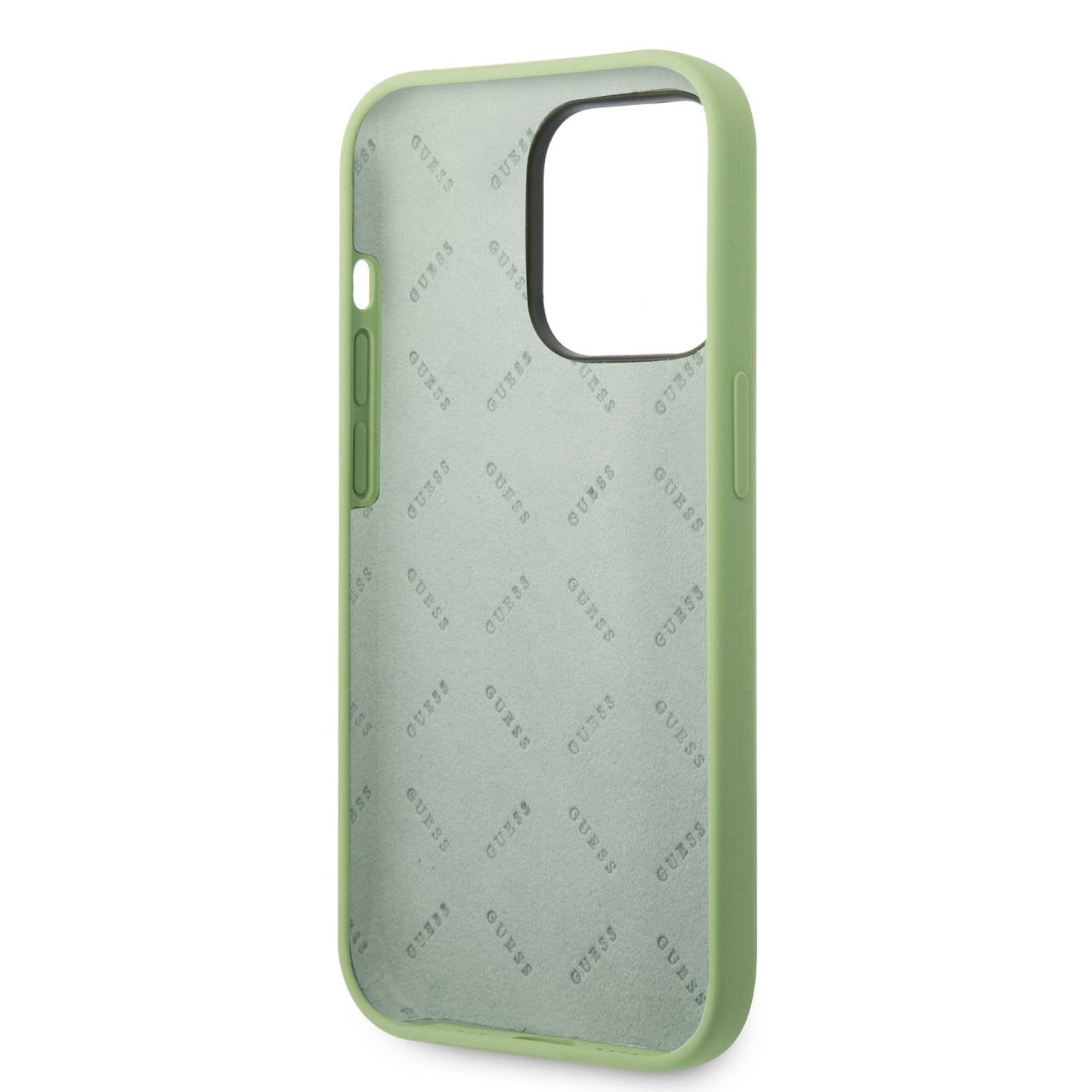 Guess Apple iPhone 14 Pro Max Liquid Silicone Case with PC Camera Outline & Script Metal Logo  - Green