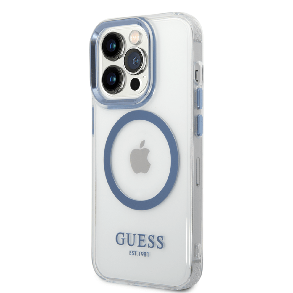 Guess Apple iPhone 14 Pro Magsafe Compatible Translucent Blue Outline & Logo - Blue