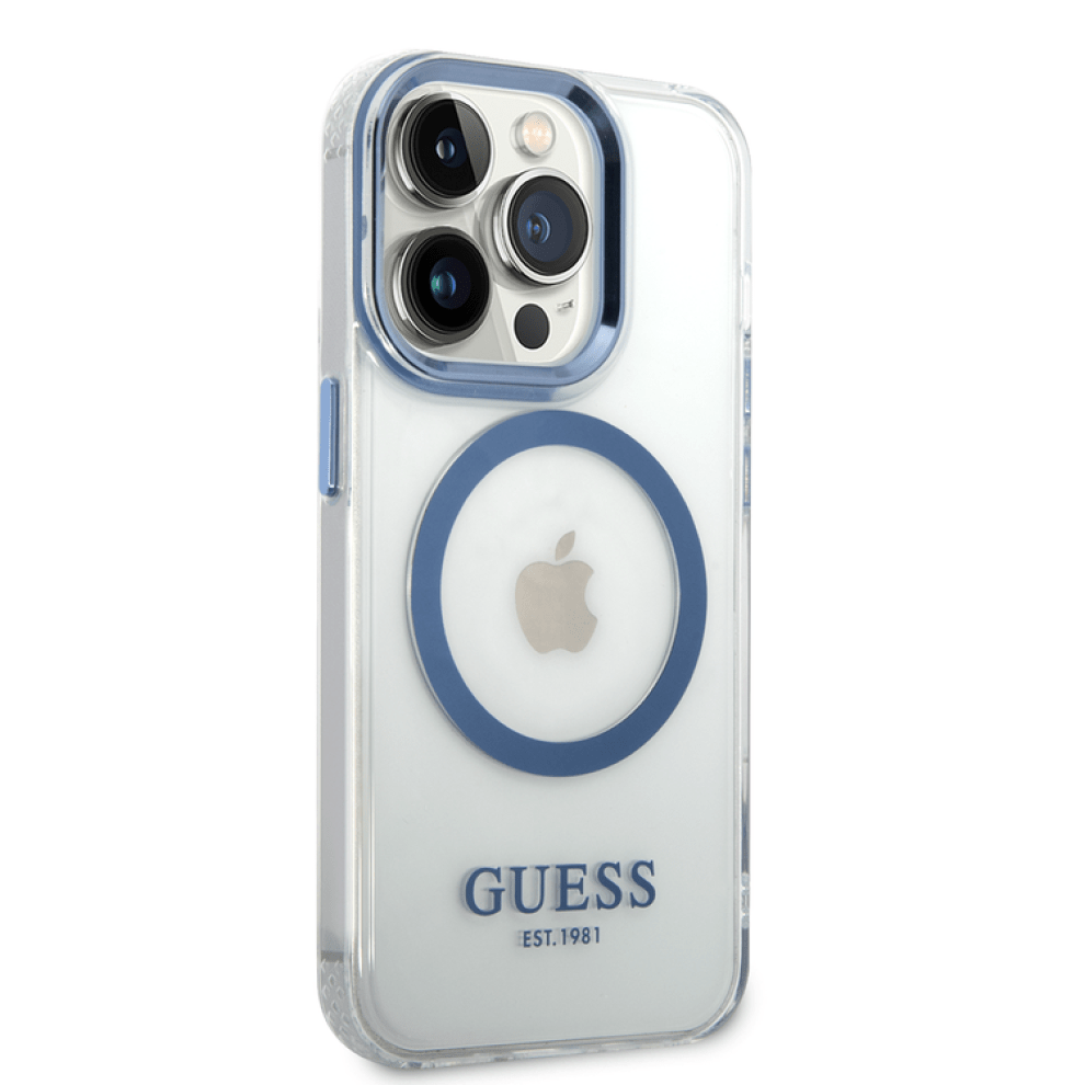 Guess Apple iPhone 14 Pro Magsafe Compatible Translucent Blue Outline & Logo - Blue