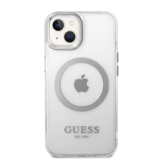 Guess Apple iPhone 14 Plus Magsafe Compatible Translucent Silver Outline & Logo - Silver