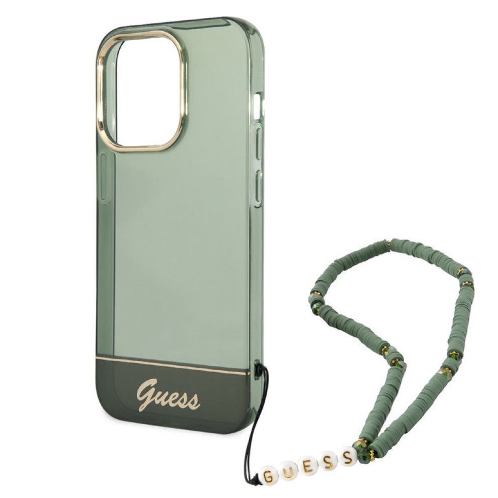 Guess Apple iPhone 14 Pro PC / TPU IML Case Double layer Electroplated Camera Outline Translucent with Strap - Green