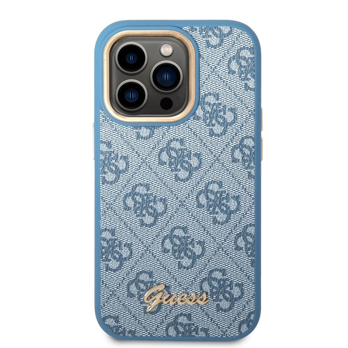 Guess Apple iPhone 14 Pro PC/TPU 4G PU Case With Metal Camera Outline & Buttons - Blue