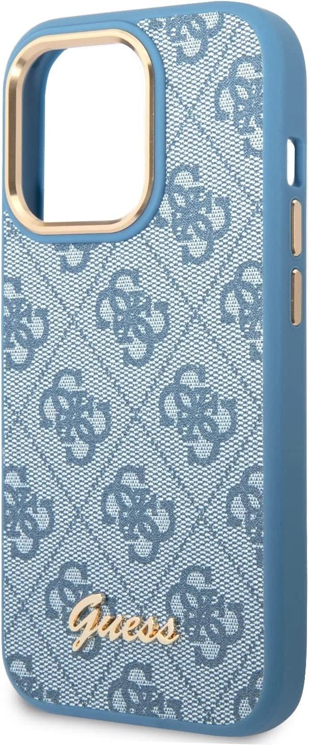 Guess Apple iPhone 14 Pro PC/TPU 4G PU Case With Metal Camera Outline & Buttons - Blue