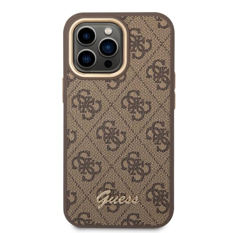 Guess Apple iPhone 14 Pro PC/TPU 4G PU Case With Metal Camera Outline & Buttons - Brown