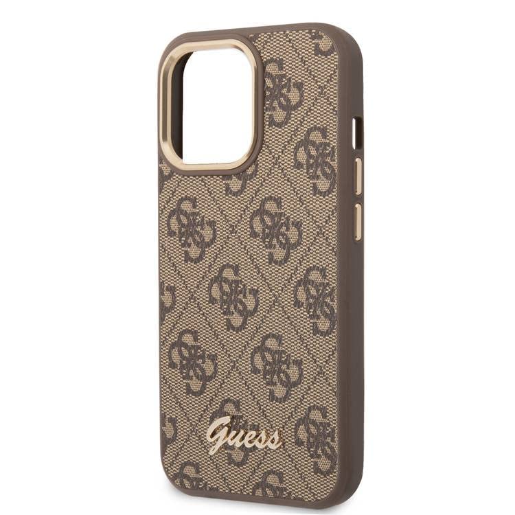 Guess Apple iPhone 14 Pro PC/TPU 4G PU Case With Metal Camera Outline & Buttons - Brown