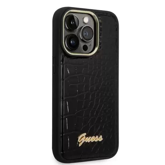 Guess Apple iPhone 14 Pro Pu Croco Case With Metal Camera Outline - Black