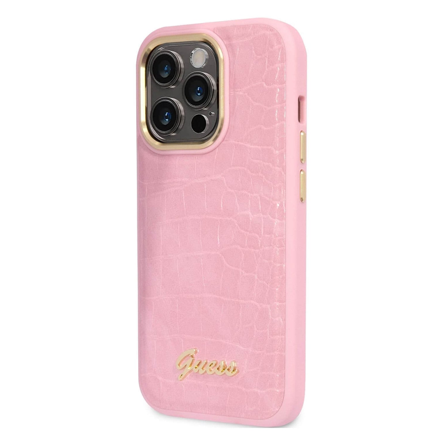 Guess Apple iPhone 14 Pro Pu Croco Case With Metal Camera Outline - Pink