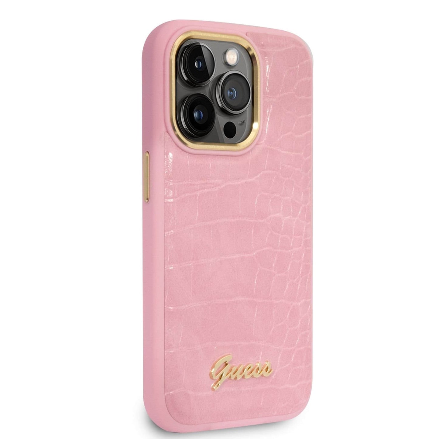 Guess Apple iPhone 14 Pro Pu Croco Case With Metal Camera Outline - Pink